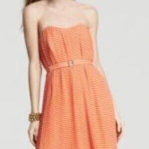 French Connection Strapless Orange‎ Checkered Pleated Dress with Belt SZ2